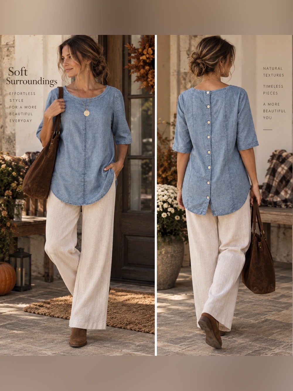 Soft Surroundings Light Blue Button-Back Tunic